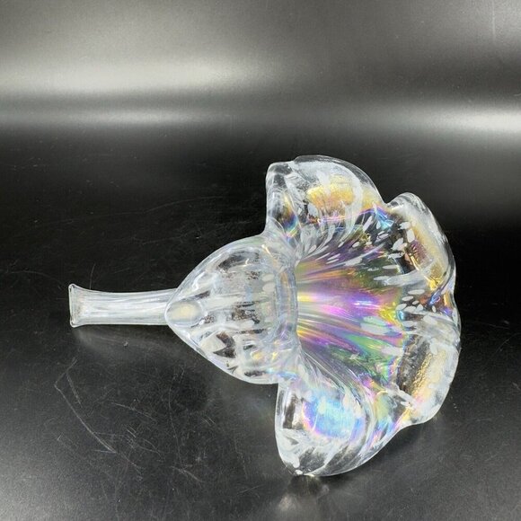 Vintage Silvestri Clear Iridescent Glass Flower With Stem Figurine Decor Glass - Picture 7 of 13